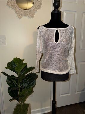 Boston Proper white keyhole sequin sweater NWT